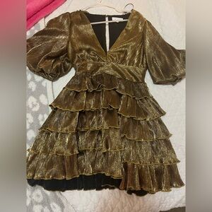 Gold Ruffled Mini Dress